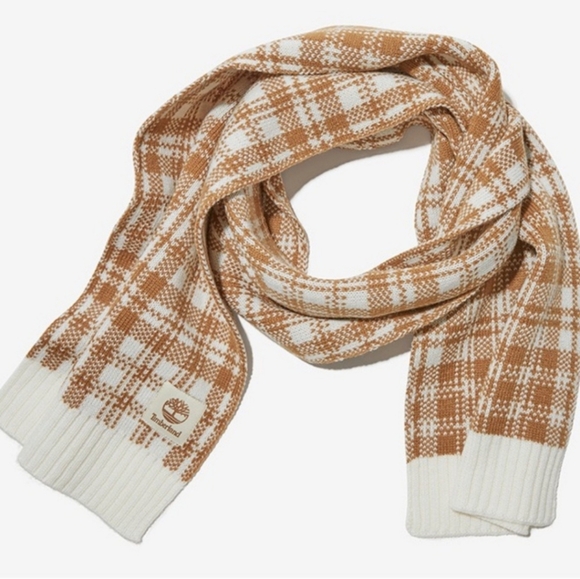 ๐๐ NWT Timberland Scarf in Caramel-Tan Plaid On White - Picture 1 of 7